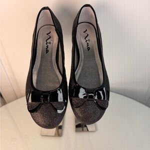 Nina Sparkling Black Flats with Bow